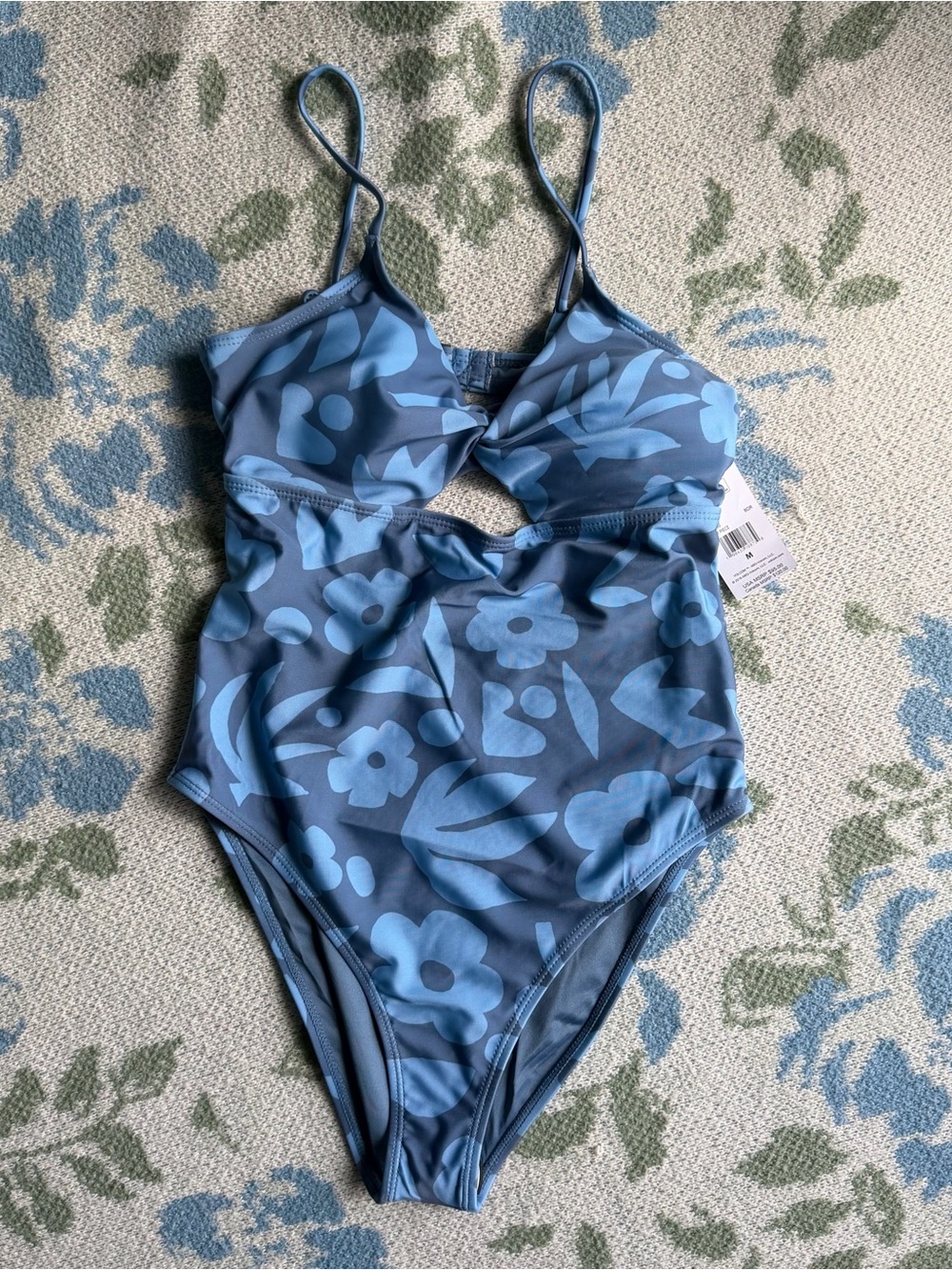 Volcom Blue Floral Cutout One-Piece Swimsuit